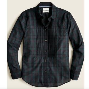 J. Crew Women'sTartan Tuxedo Shirt Blouse Button‎ Down Shirt Cotton Silk Size 4